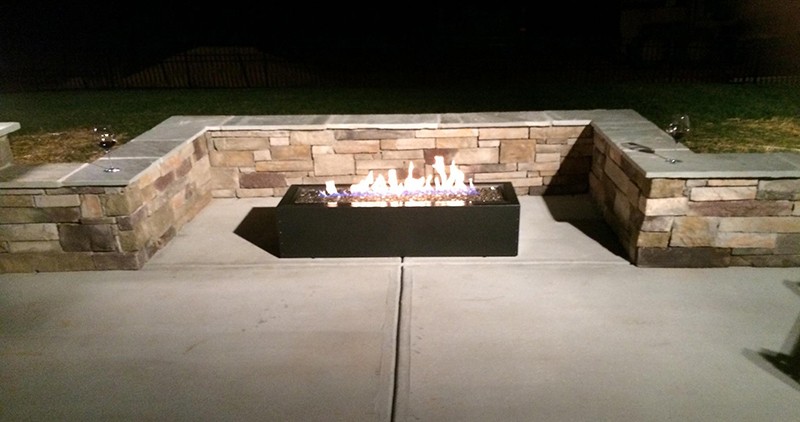 Covered Porch Fire Pit Nighttime View